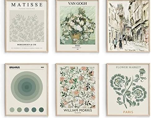 Habseligkeit Sage Green Master Wall Art Prints, Abstract Matisse Wall Art Exhibition Posters, Vintage Art Boho Art Prints, Retro Room Decor for Aesthetic Bedroom（8x10inch, Unframed